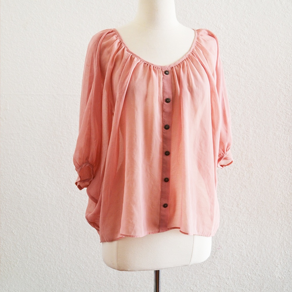 Sheer Pink Dolman Sleeve Layering Top Size L